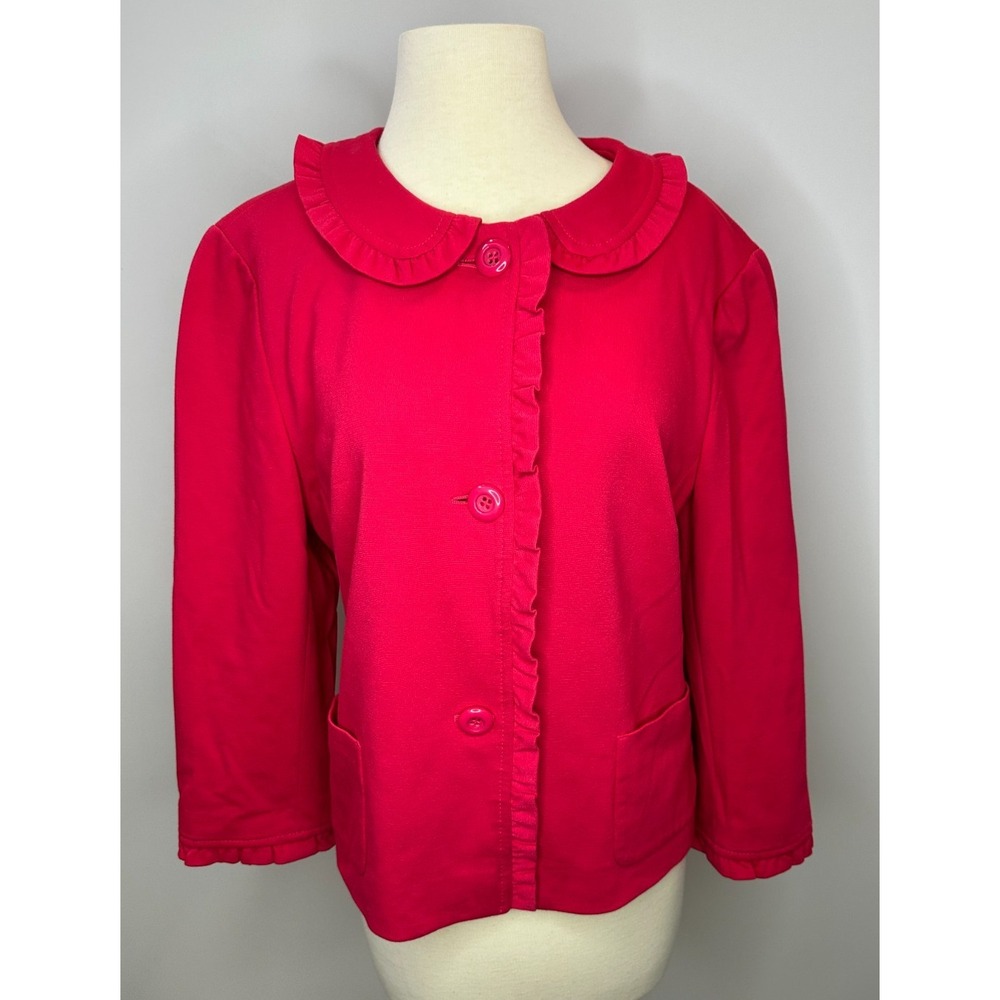 Talbots Ruffle Trim Peter Pan Collar Button Front Jacket Fuchsia Plus Size 16 - Picture 7 of 10